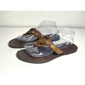 Bottega Veneta Women's EUC Brown Leather Ring Detail Thong Sandal Shoe 39.5 9.5